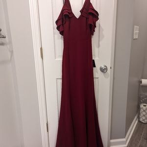 Lulu's Burgundy Flutter Shoulder Maxi Dress